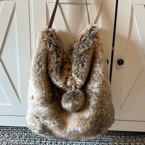 Evelyne Prélonge Faux Fur Pom Pom Bag Brown France Like New